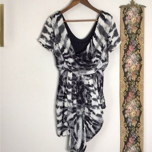 Mara Hoffman Watercolor Print Silk Dress Sz 2 Asymmetrical Overlay Cap Sleeves